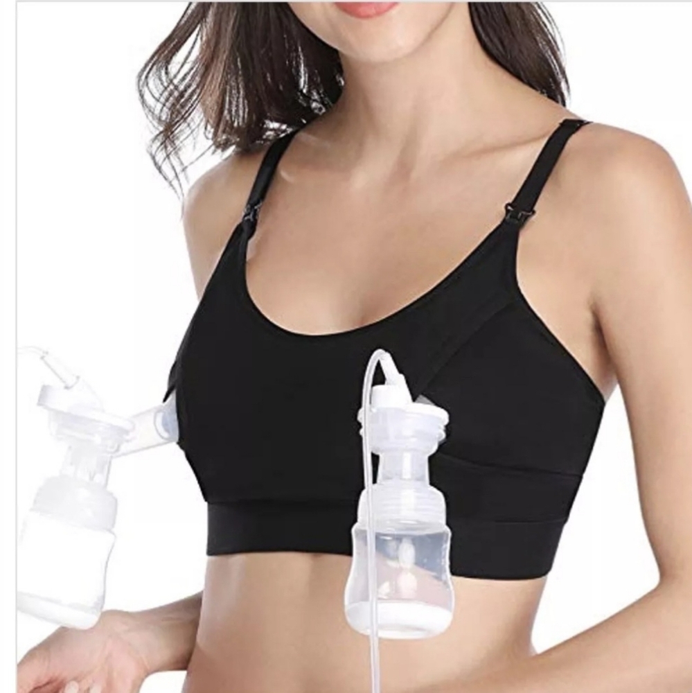 New Lupantte Hands Free Black Pumping Bra Sz XL-Comfortable Nursing Soft Cotton